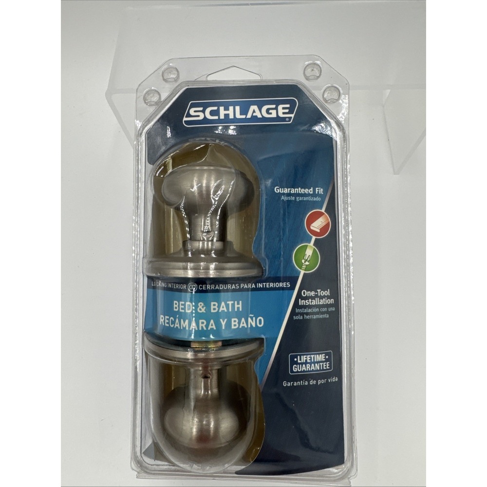 Schlage Privacy Lock for Bed Bathroom Door Knob Satin Nickel Georgian F40VGEO619